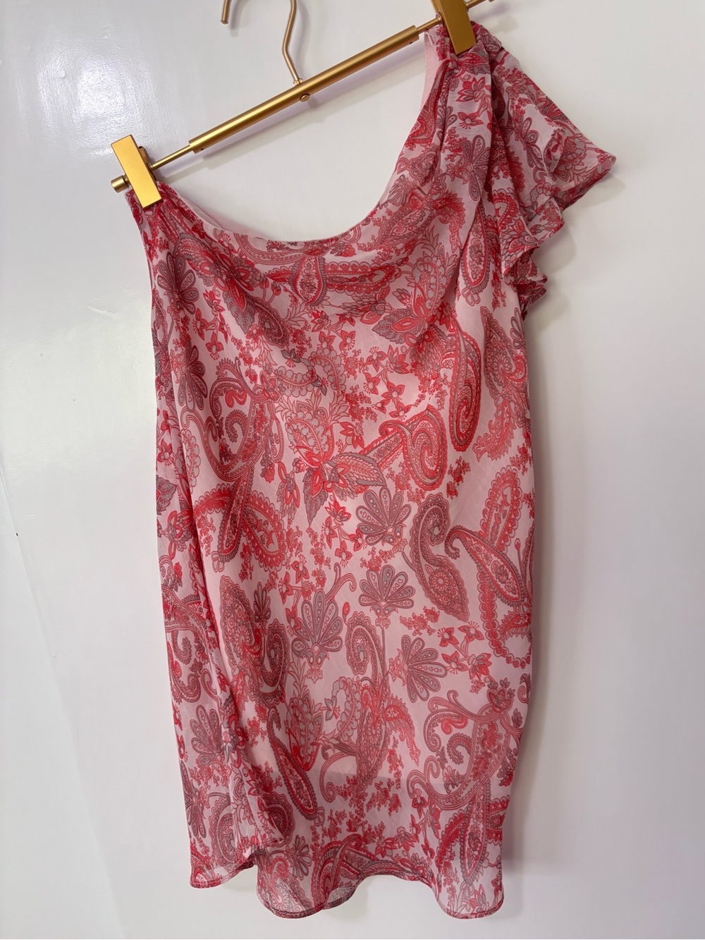 RW&CO. One-Shoulder Paisley Slip Dress in Pink & Coral